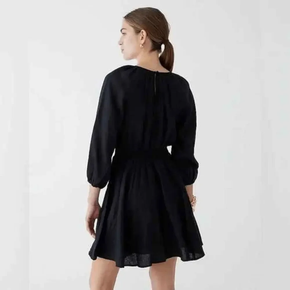J.Crew Palmero Black Linen Smocked Waist Mini Dress NWT XS